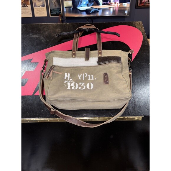 Handbags - Myra 1930 Classic Messenger Bag Purse Leather Cowhide Canvas Boho Bag Cow Y2K